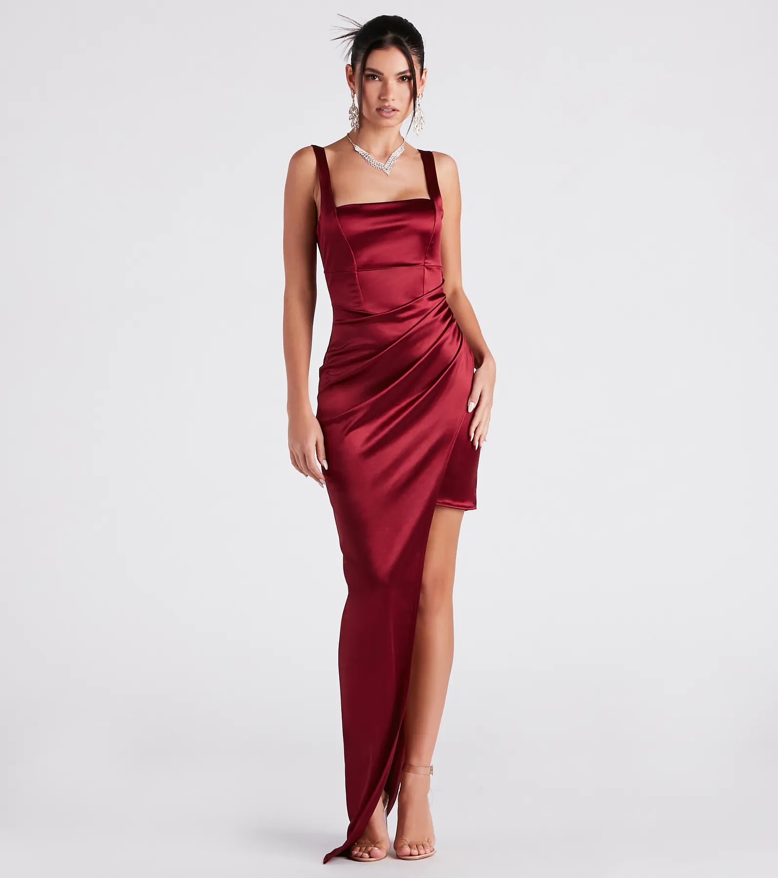 Callie High Slit Satin Formal Dress Metallic unclassified dresses
