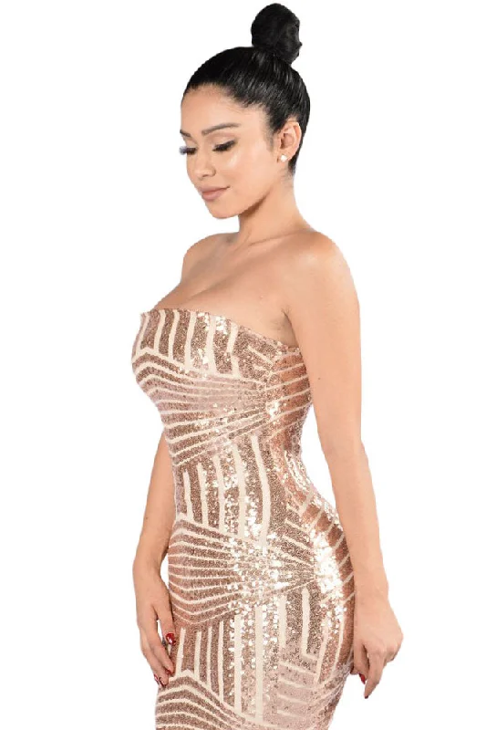 Sexy Rose Gold Sequined Strapless Nightclub Dress Beach unclassified dresses