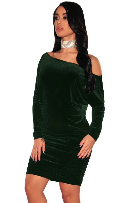 Sexy Green Velvet Off Shoulder Ruched Dress Summer unclassified dresses