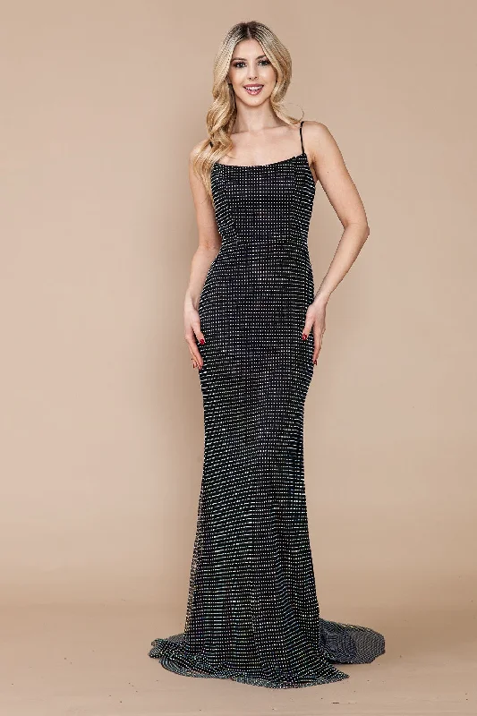 Fitted Rhinestone Beaded Sleeveless Slit Gown by Poly USA 9284 Chiffon unclassified dresses