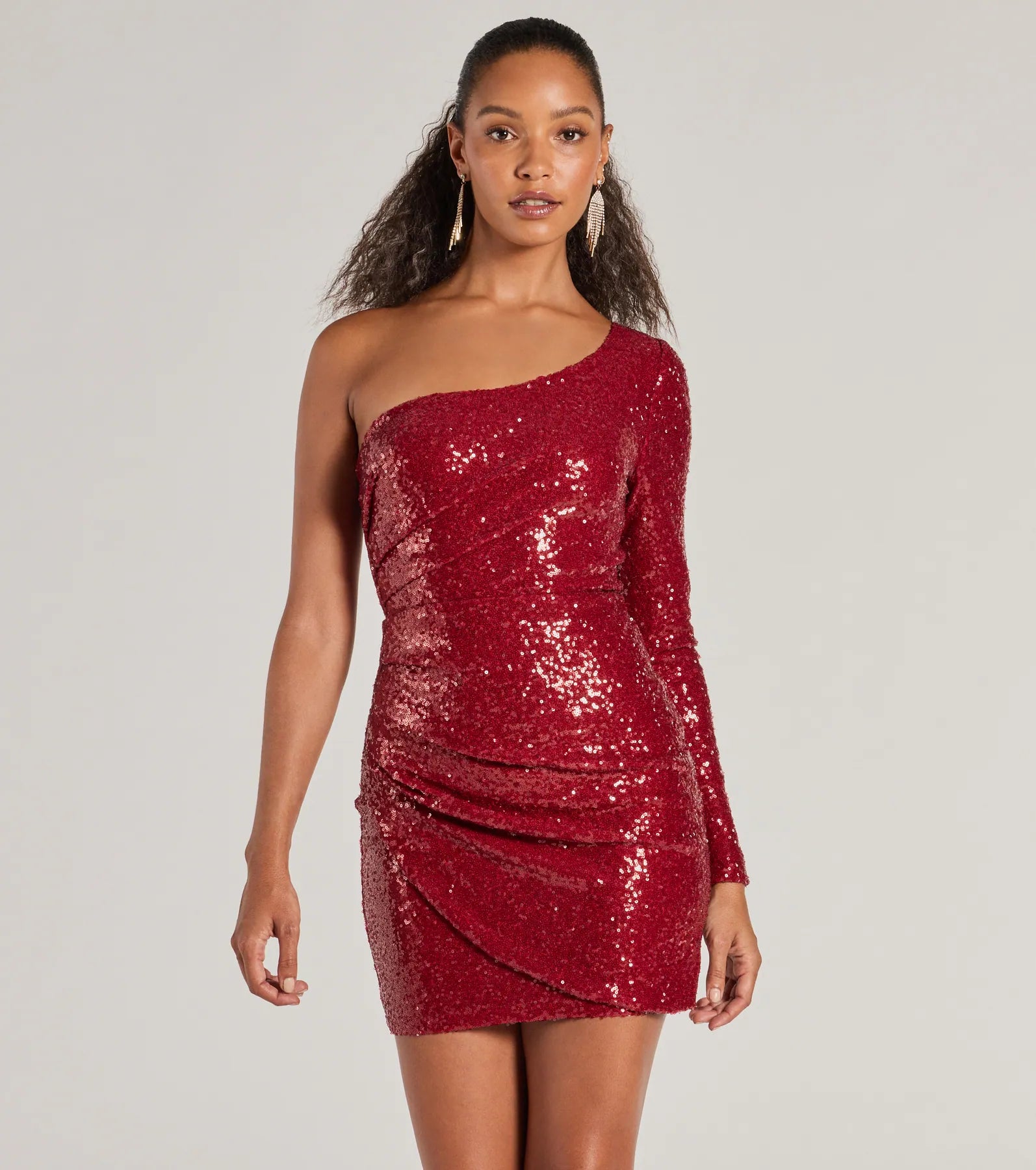 Sandra Sequin One-Shoulder Mini Dress Ruffled unclassified dresses