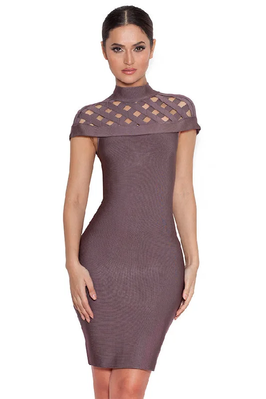Sexy Light Purple Lattice Bandage Dress Mesh unclassified dresses