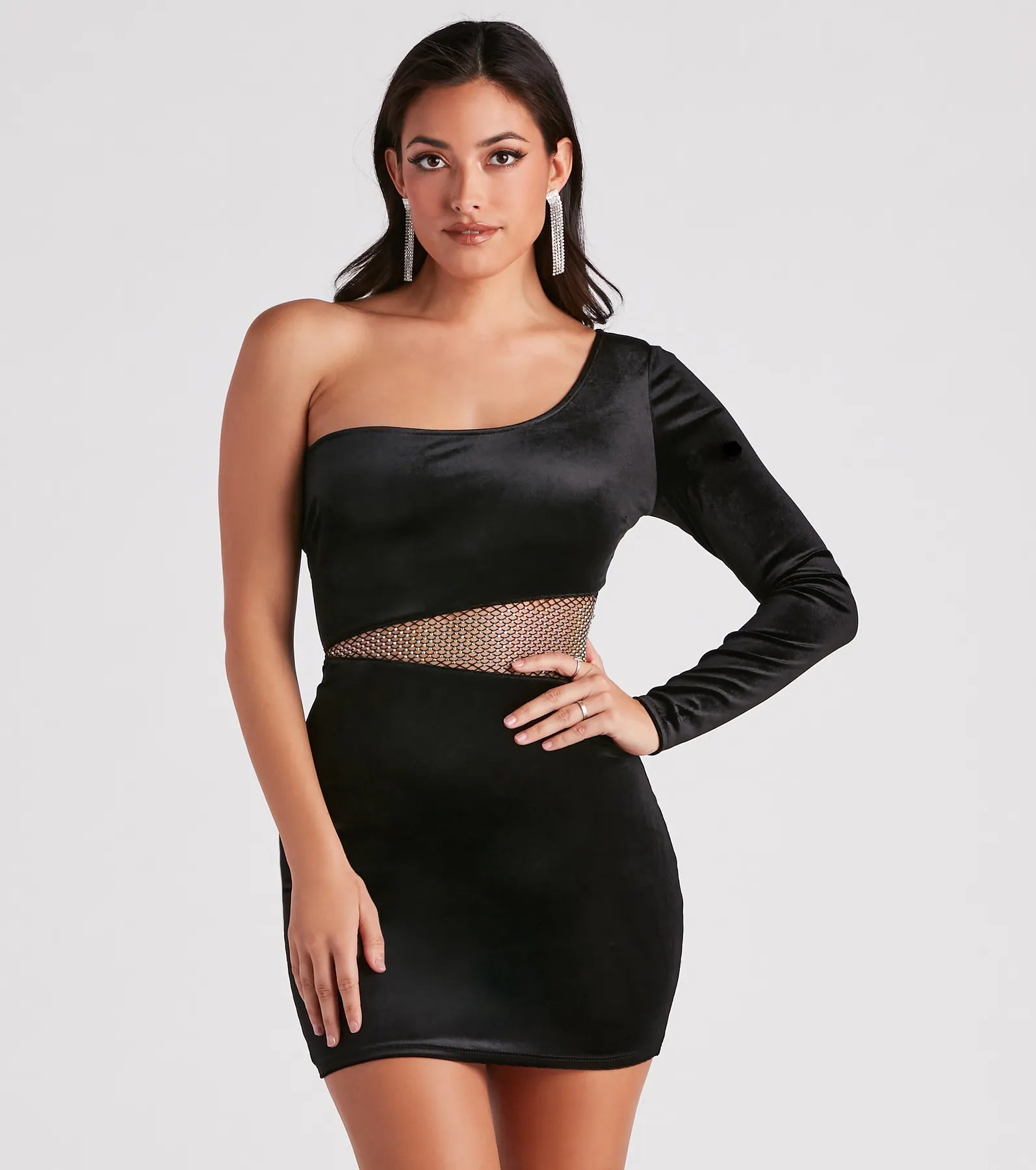 Keep It Luxe Rhinestone Velvet Mini Dress Silk unclassified dresses
