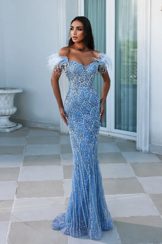 Enchanting Feather-Fringed Evening Gown by Portia and Scarlett Party unclassified dresses