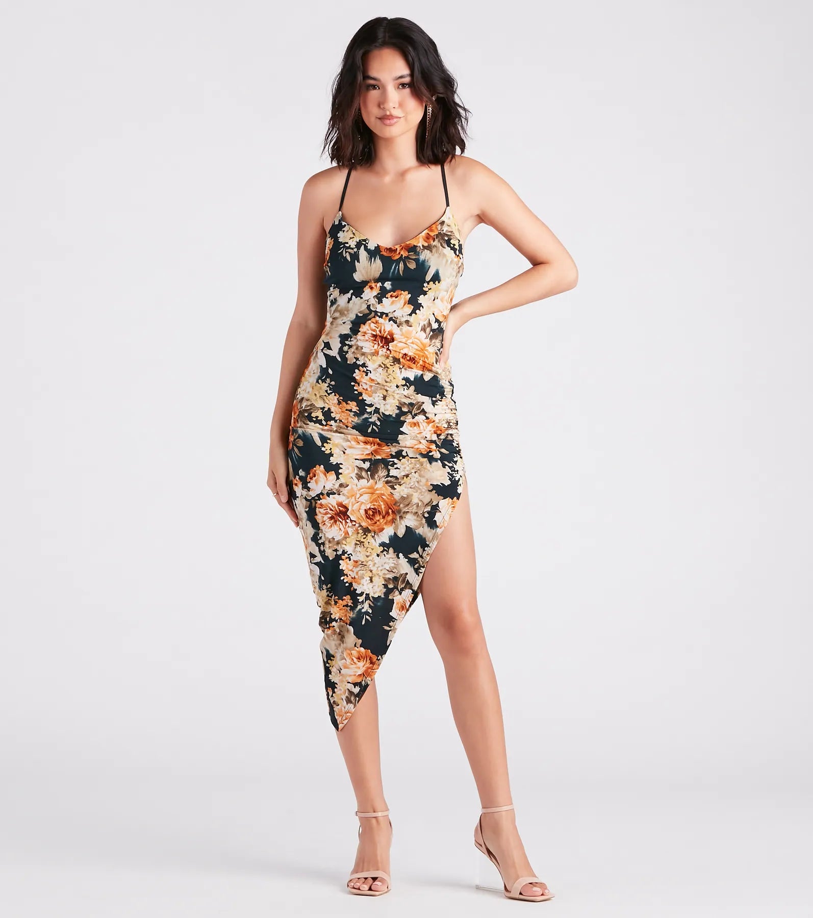 Beautiful Blooms Floral Asymmetric Midi Dress Vacation unclassified dresses