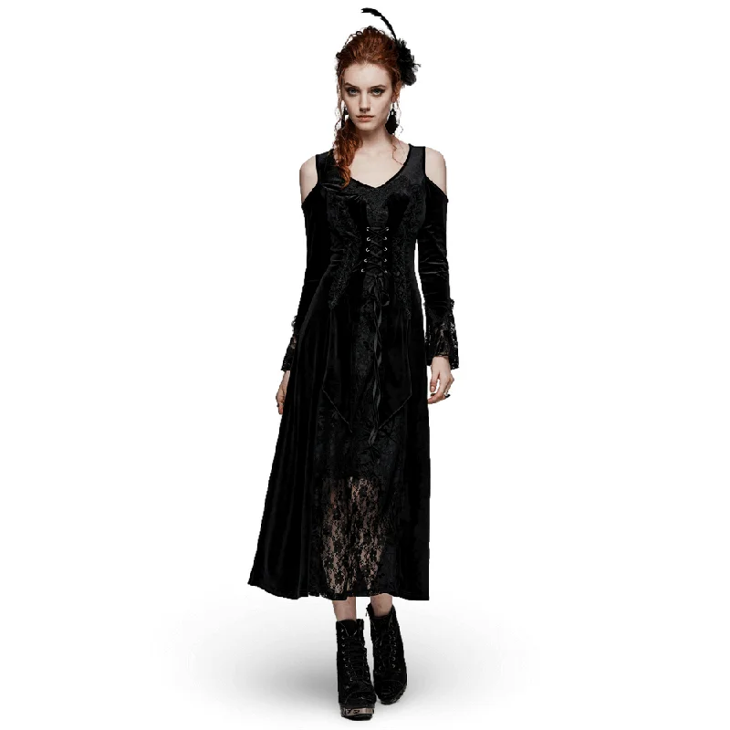 Luxurious Velvet Goth Gown with Sexy Lace Detail Fall unclassified dresses